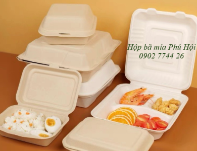 Hộp bã mía 1 ngăn nắp liền 750ml